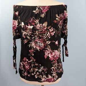 Women’s Off The Shoulder Black Floral Blouse Top Large